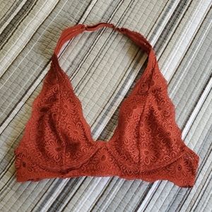 Aerie Rust Lace Unlined Underwire Halter Bra